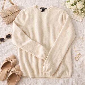 Avellini Women’s 100% Luxury Cashmere Cream Crew Neck Sweater - Size M